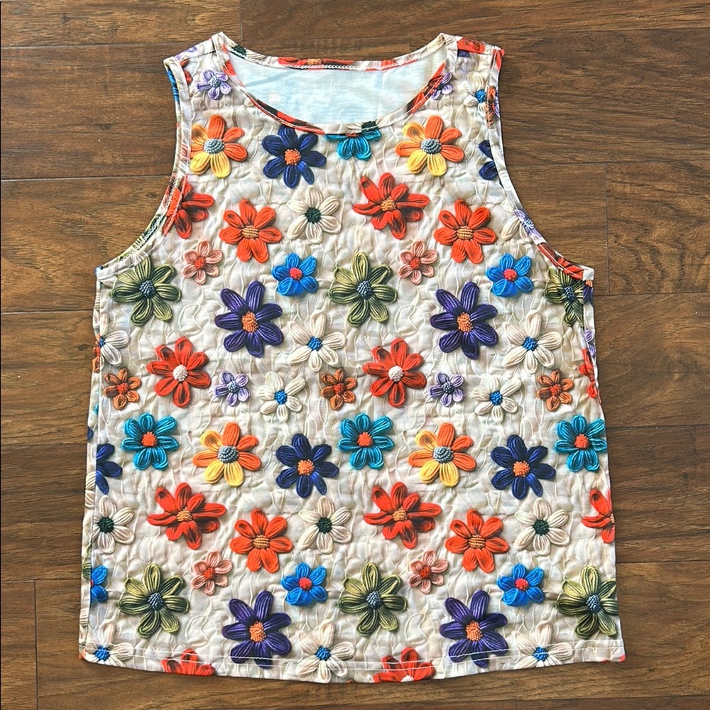 SHEIN Blue Sleeveless Floral Tank Top